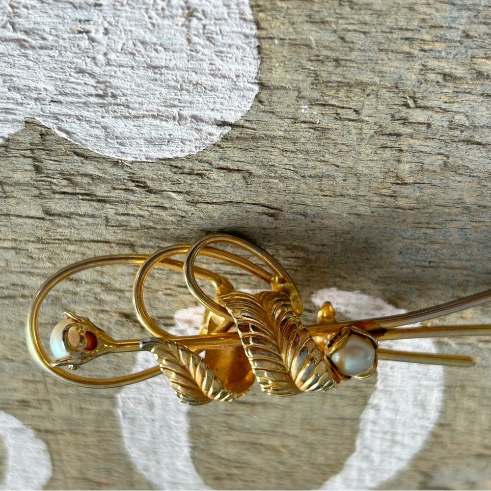 Flower pearl Gold Wire Wrapped vintage brooch - Picture 3 of 5